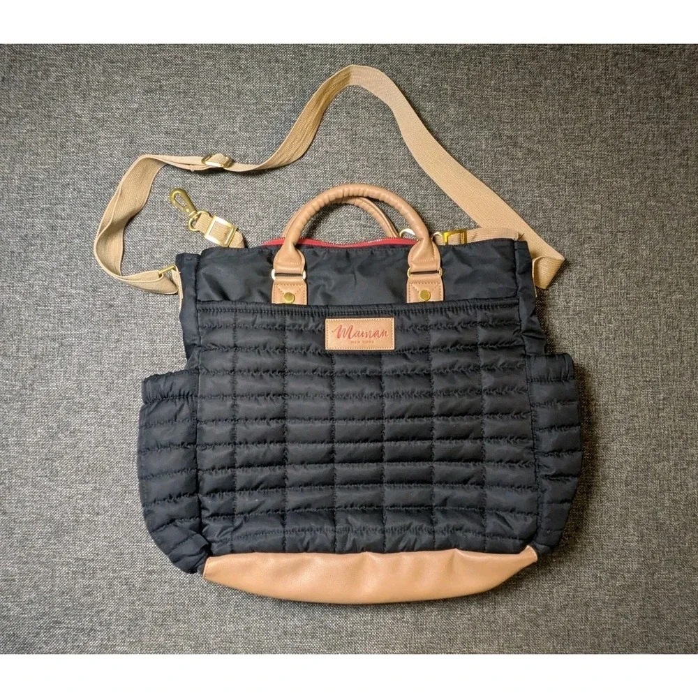 Maman New York Black Beige Quilted Diaper‎ Shoulder Bag Messenger Look Purse